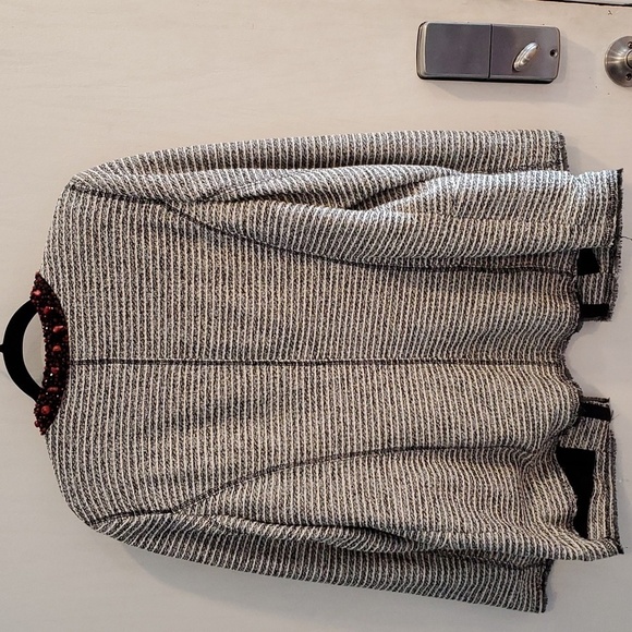 Chico's Black, White, Silver Tweed Jacket with Embellished Neckline 2 / L - Picture 10 of 11